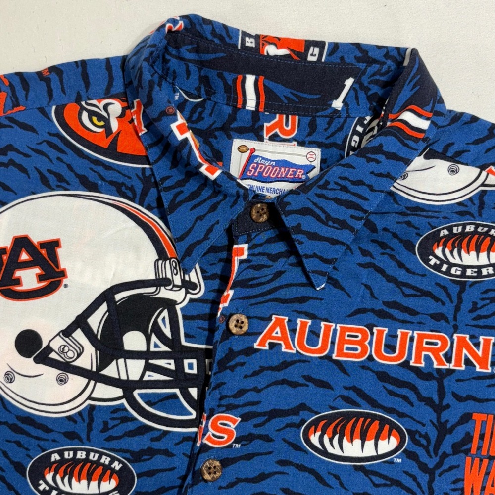 Reyn Spooner Auburn Tigers Shirt Mens XL Blue Rayon Button Down NCAA Gameday - Picture 1 of 6